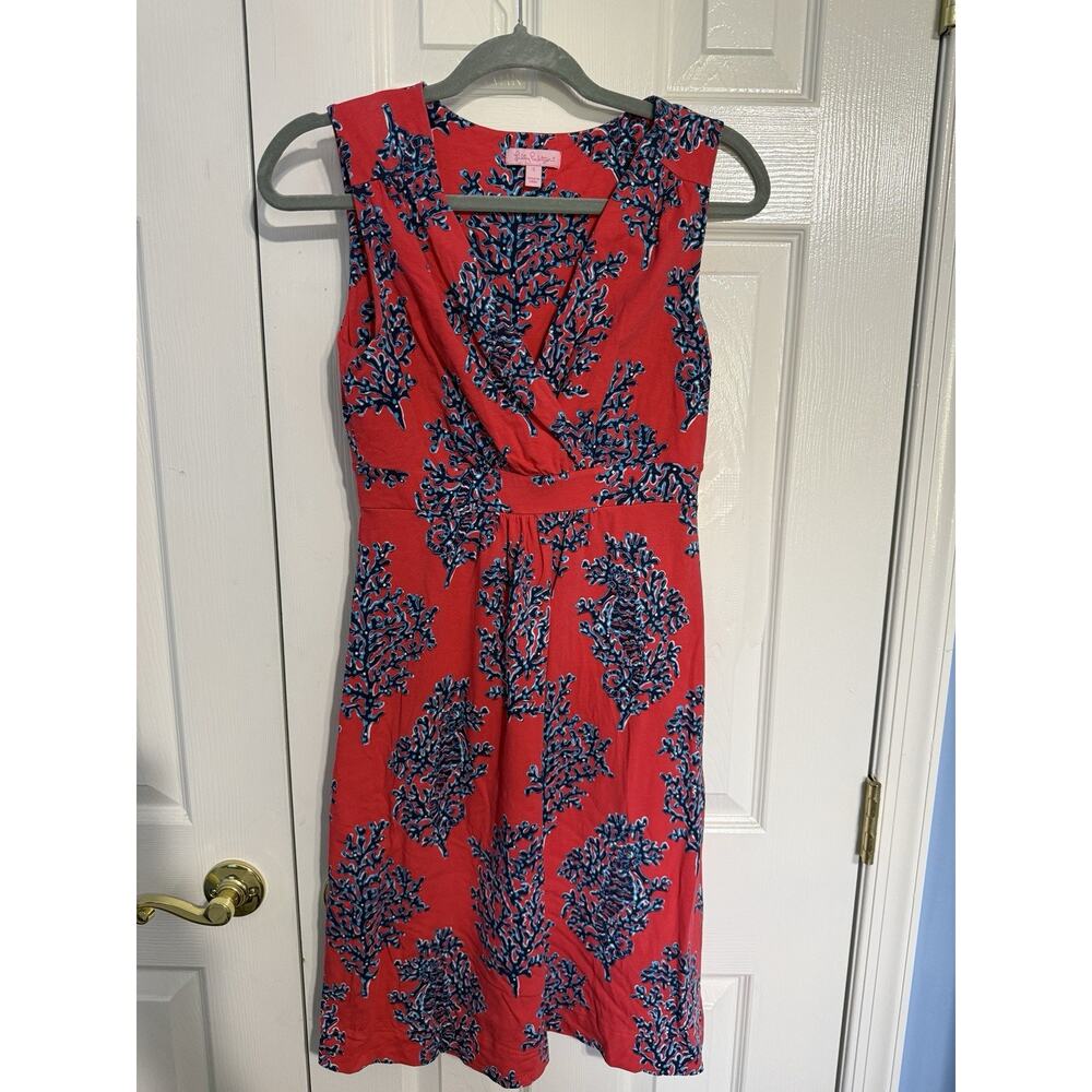 Lilly Pulitzer Dress Womens Sm Coral Seahorse Print Sleeveless Wrap Fit & Flare